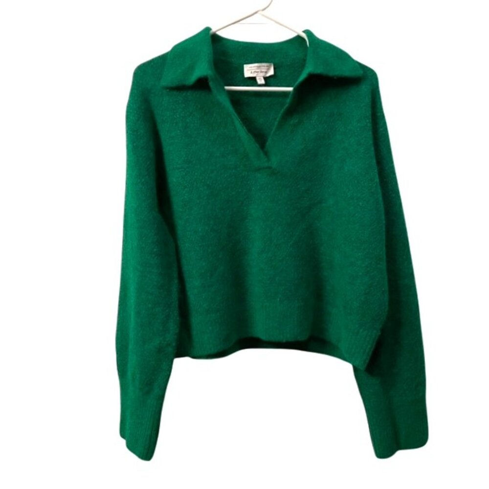& Other Stories Emerald Green V-Neck Collared Sweater